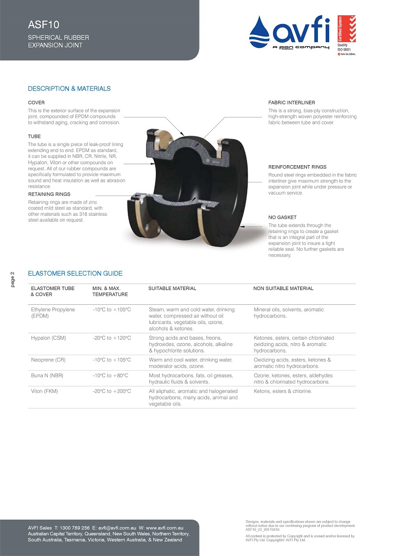 澳大利亞AVFI-ASF10橡膠軟接頭標準