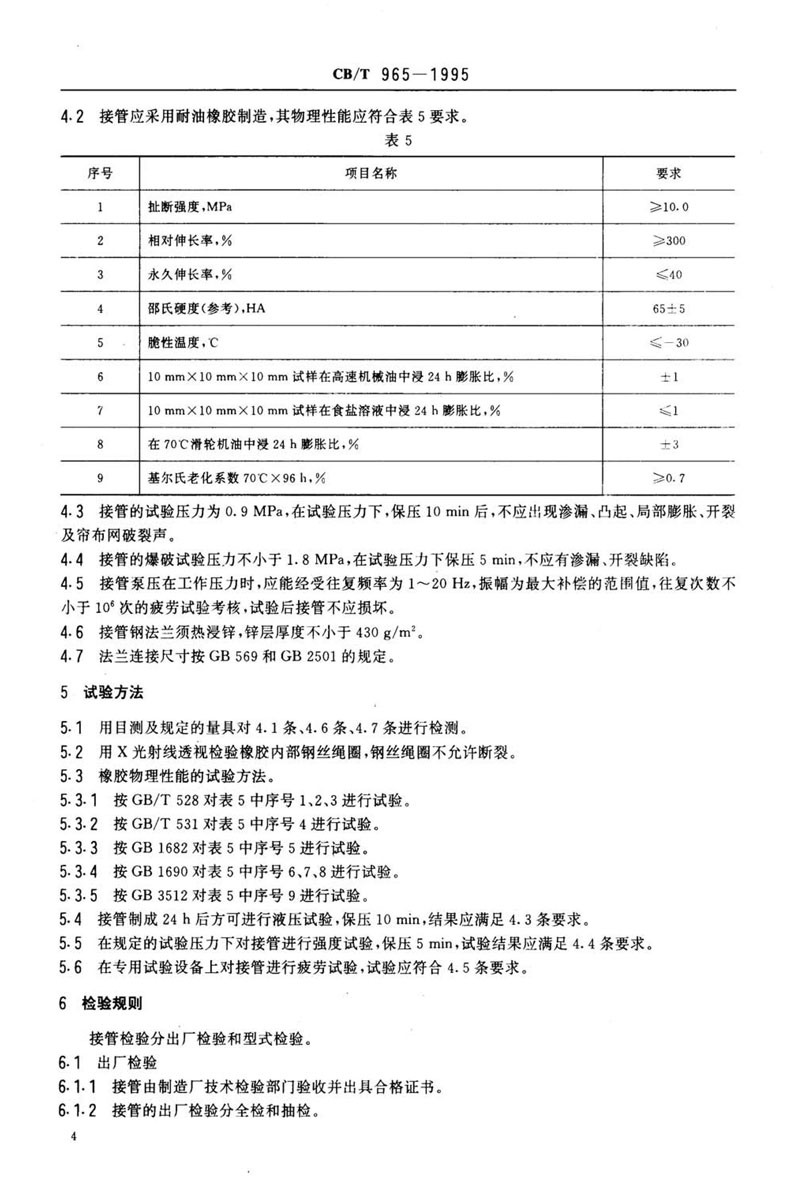【行業標準】橡膠補償接管CB/T 965-1995船舶標準