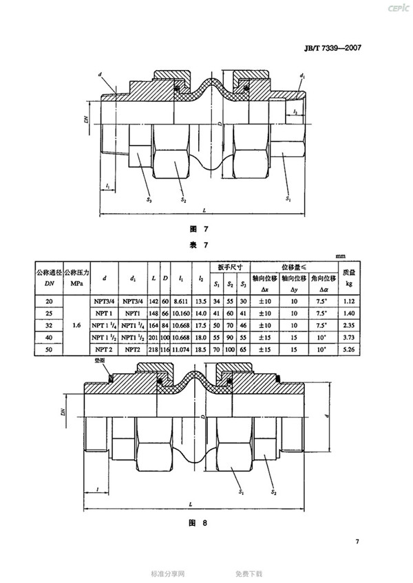 JBT 7339-2007 撓性管接頭(橡膠軟接頭)-images
